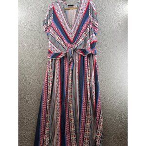 Lane Bryant Womens Striped & Floral Maxi Dress With Tie Waist Multicolor 34/36